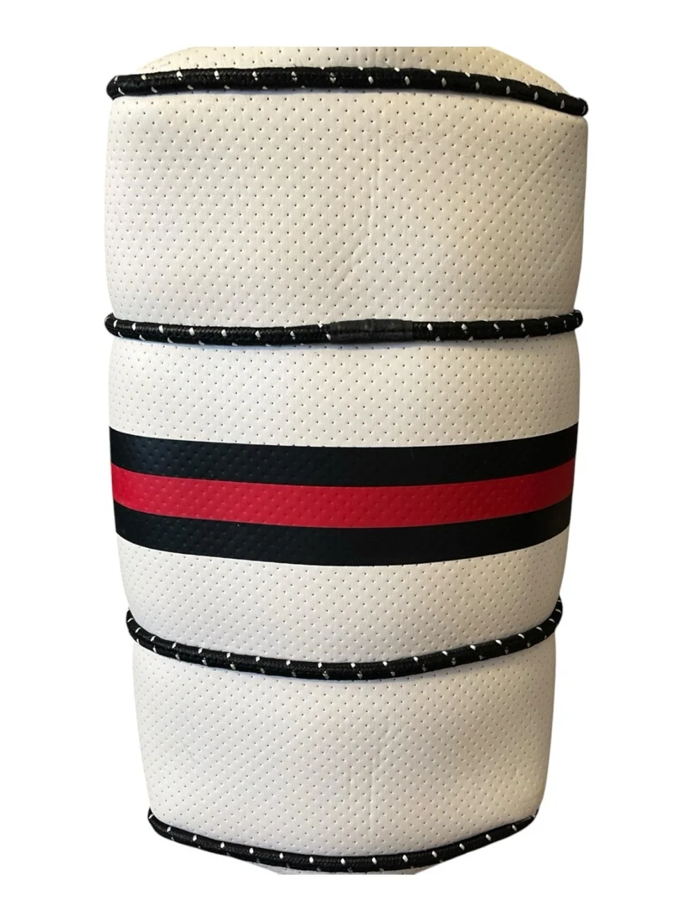 HAUTE SHORE White Neoprene Tote with Red & Black Center Stripes Sz L